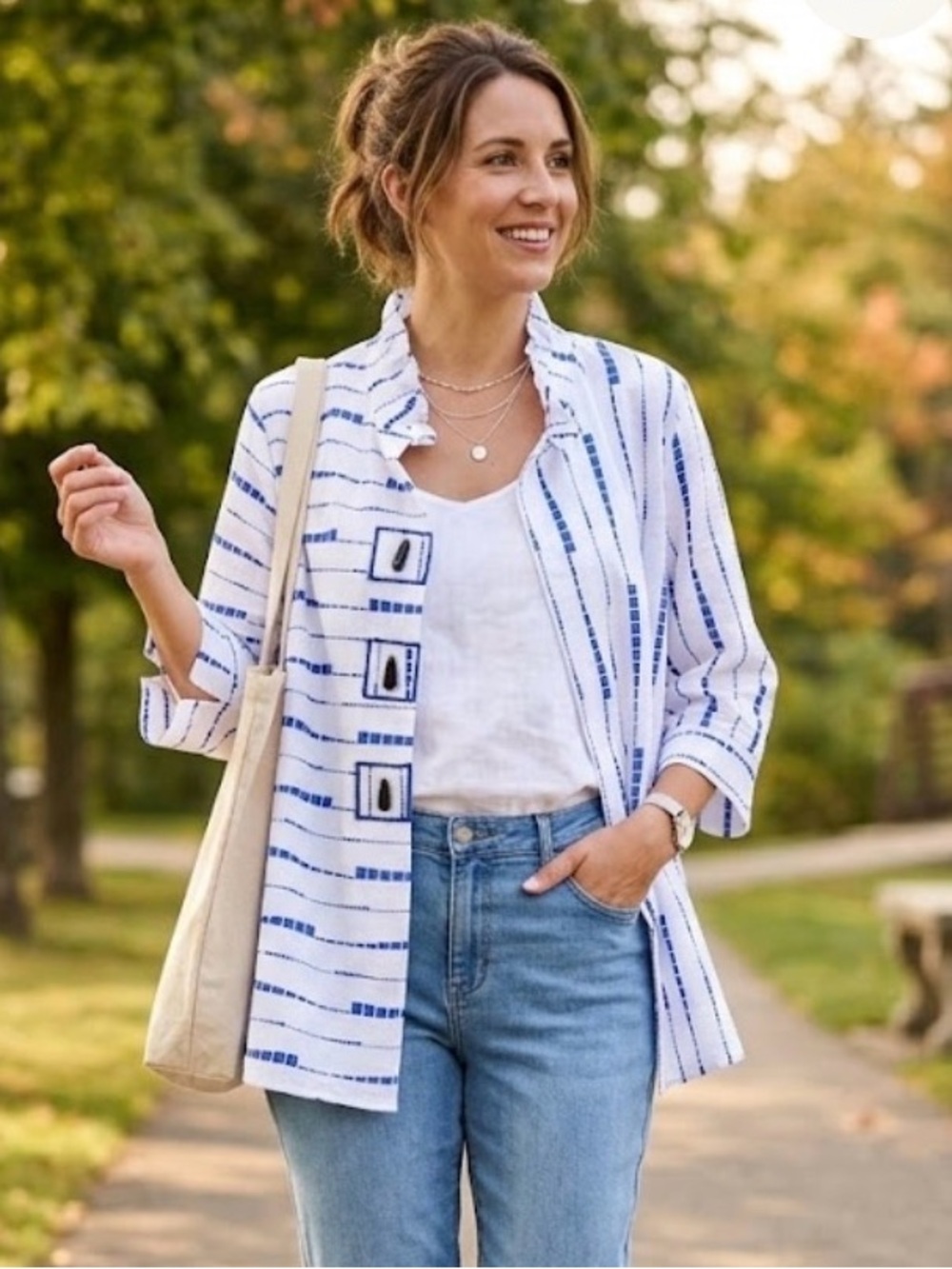 Creation Geometric Button Up Blouse/Lightweight Jacket